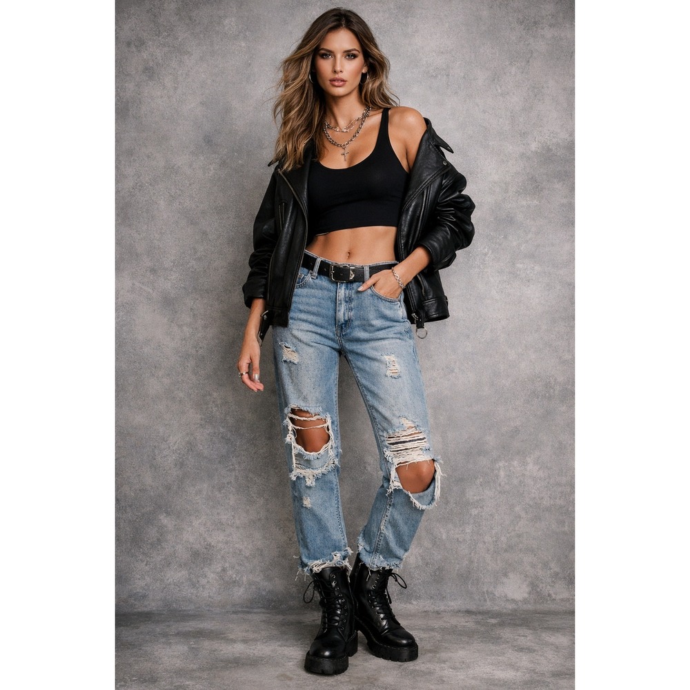 Pistola Distressed Jeans Womens 24 Light Wash Y2K Streetwear Grunge Ripped - Picture 1 of 16